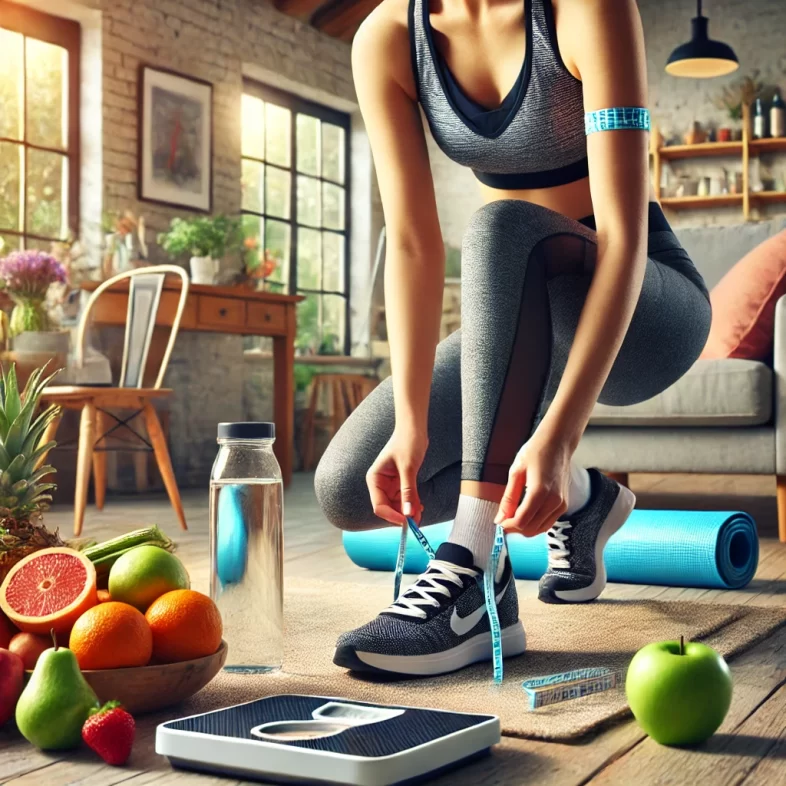 DALL·E-2024-10-23-02.21.16-A-realistic-image-of-a-healthy-weight-loss-lifestyle-concept.-It-features-a-person-wearing-workout-clothes-tying-their-running-shoes-and-a-water-bot-1